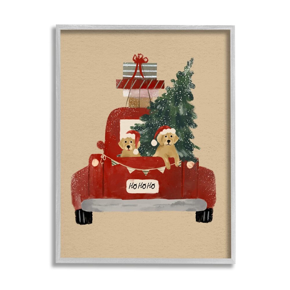 9583 Dogs Wearing Festive Hats Christmas Tree Truck, Design by Laura